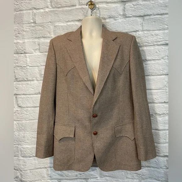 Vintage H BAR C Ranchwear Mens Western Brown Wool Plaid Elbow Patch Blazer Sz 44